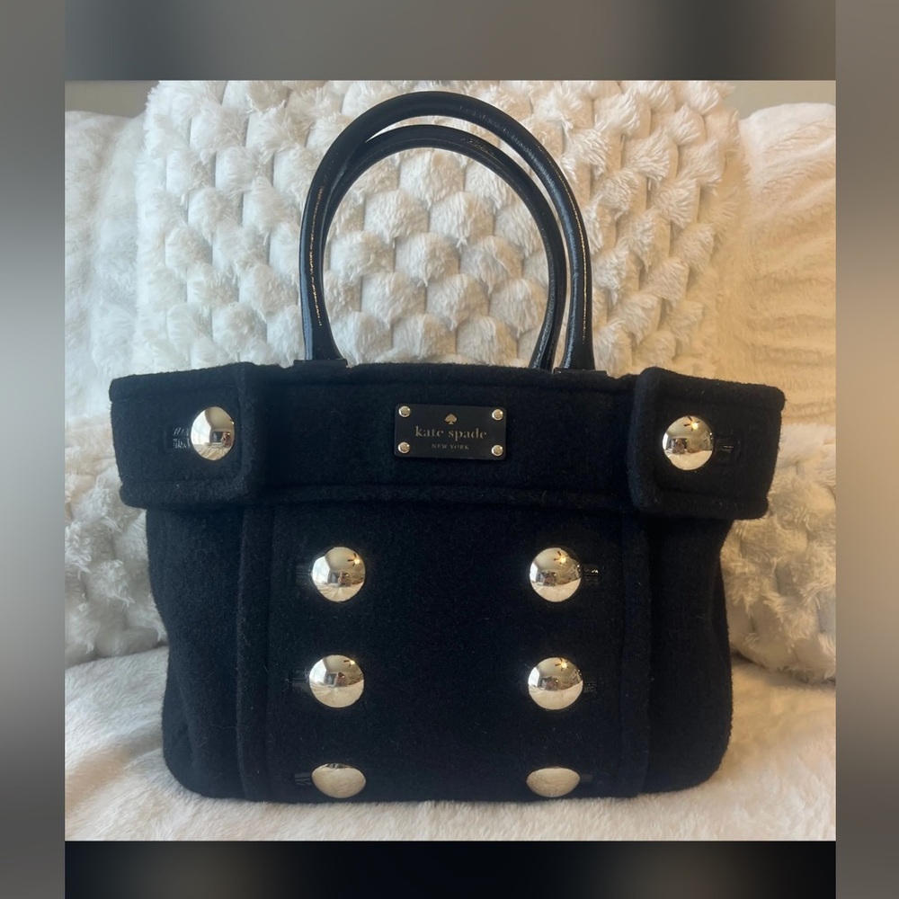 Kate Spade Fox Chapel Shari black wool Italian bag w/gold hardware & leather